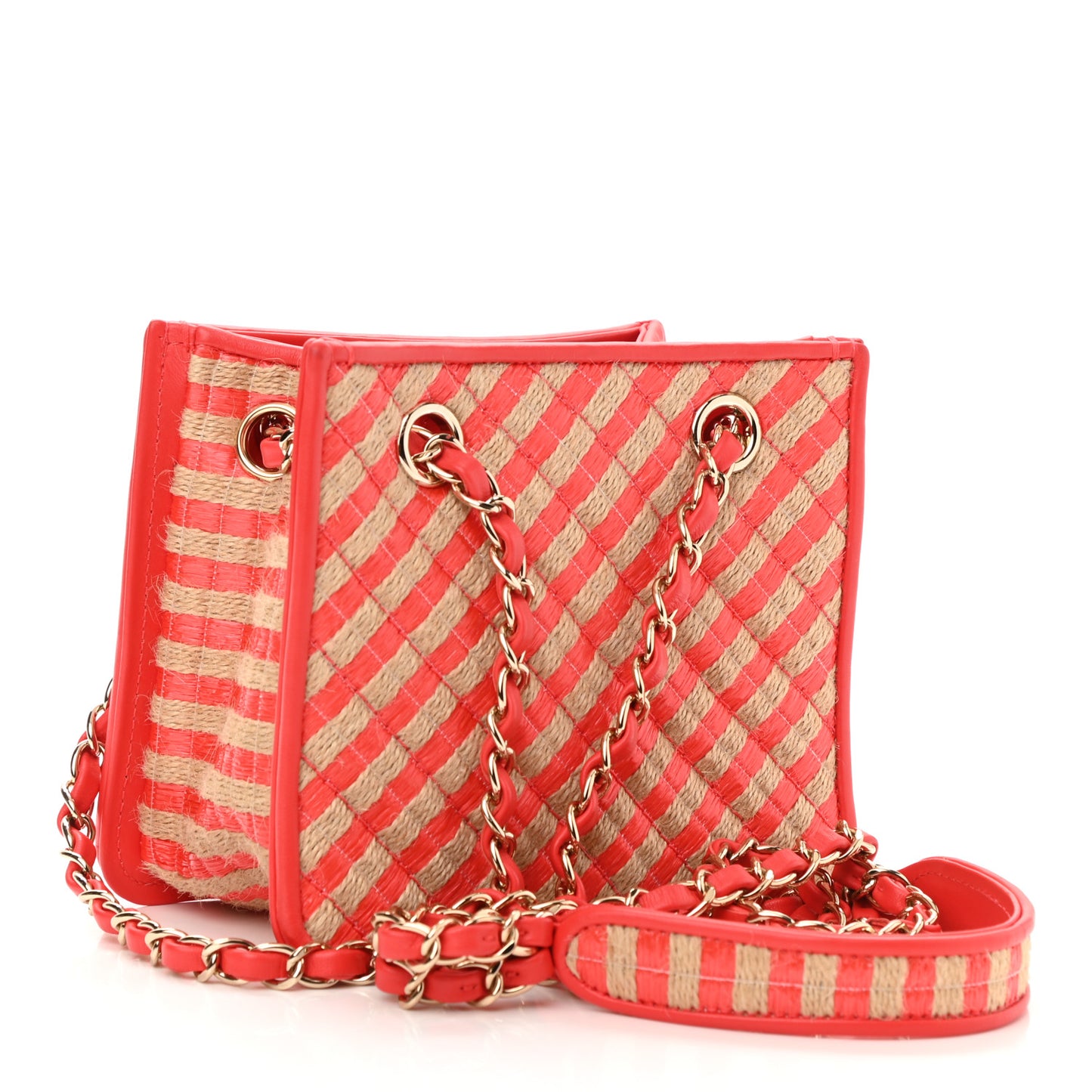 Raffia Jute Striped Urban Jungle Bucket Bag Red Beige