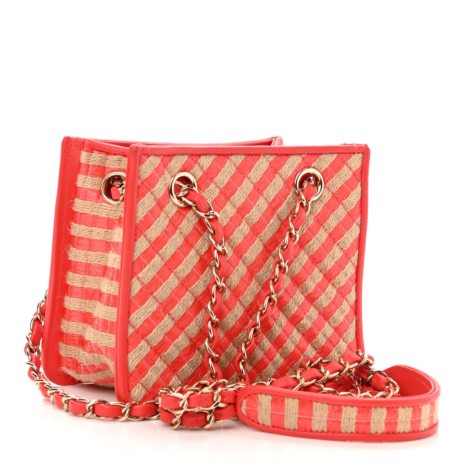 Chanel Raffia Jute Striped Urban Jungle Bucket Bag Red Beige 3 of 11