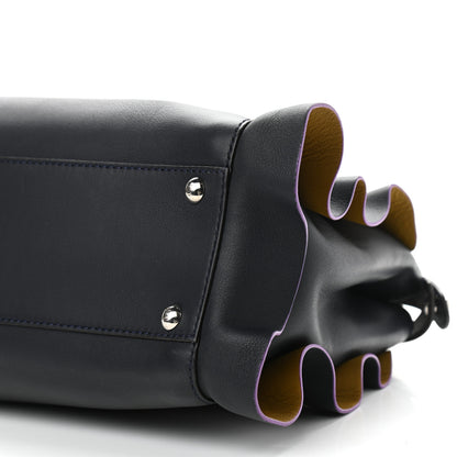 Fendi Vitello Seta Waves Bi-Color Medium Peekaboo Iconic Satchel Blue Notte Mostarda 6 of 20