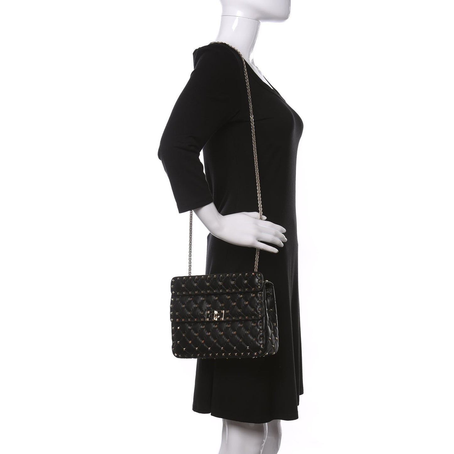 Lambskin Medium Rockstud Spike Shoulder Bag Black
