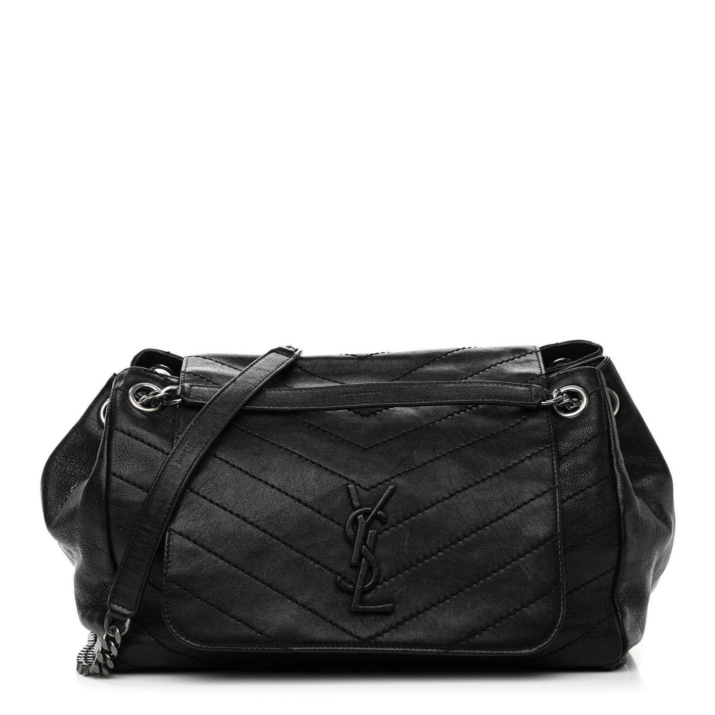 Vintage Lambskin Chevron Monogram Medium Nolita Black