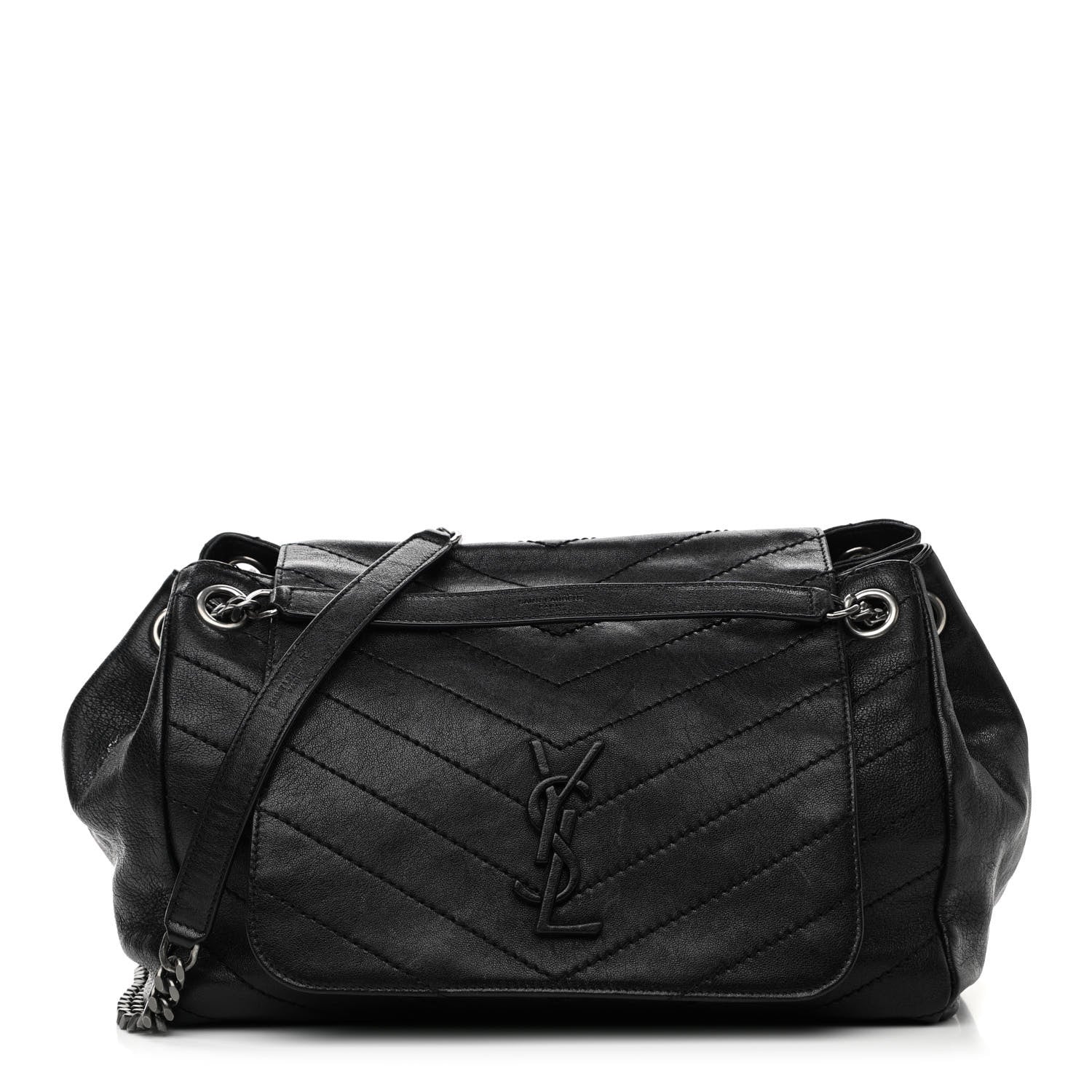 Saint Laurent Vintage Lambskin Chevron Monogram Medium Nolita Black 1 of 12