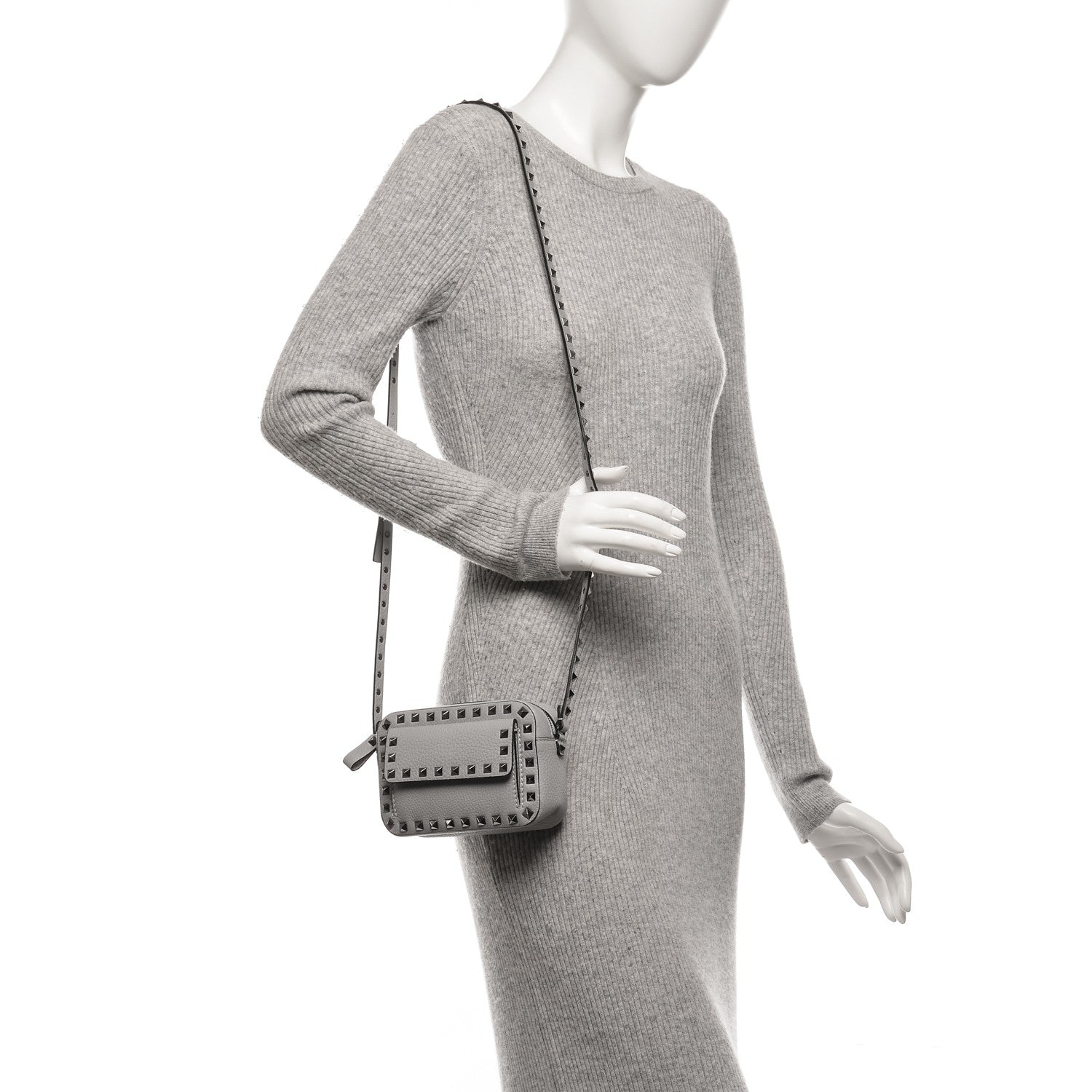 Valentino Garavani Grained Calfskin Small Rockstud Flap Pocket Camera Crossbody Bag Pastel Grey 2 of 6