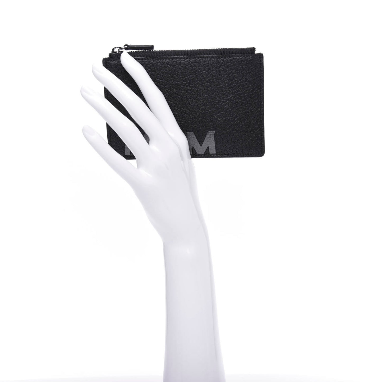 Grained Calfskin Logo Zip Card Case Wallet Black