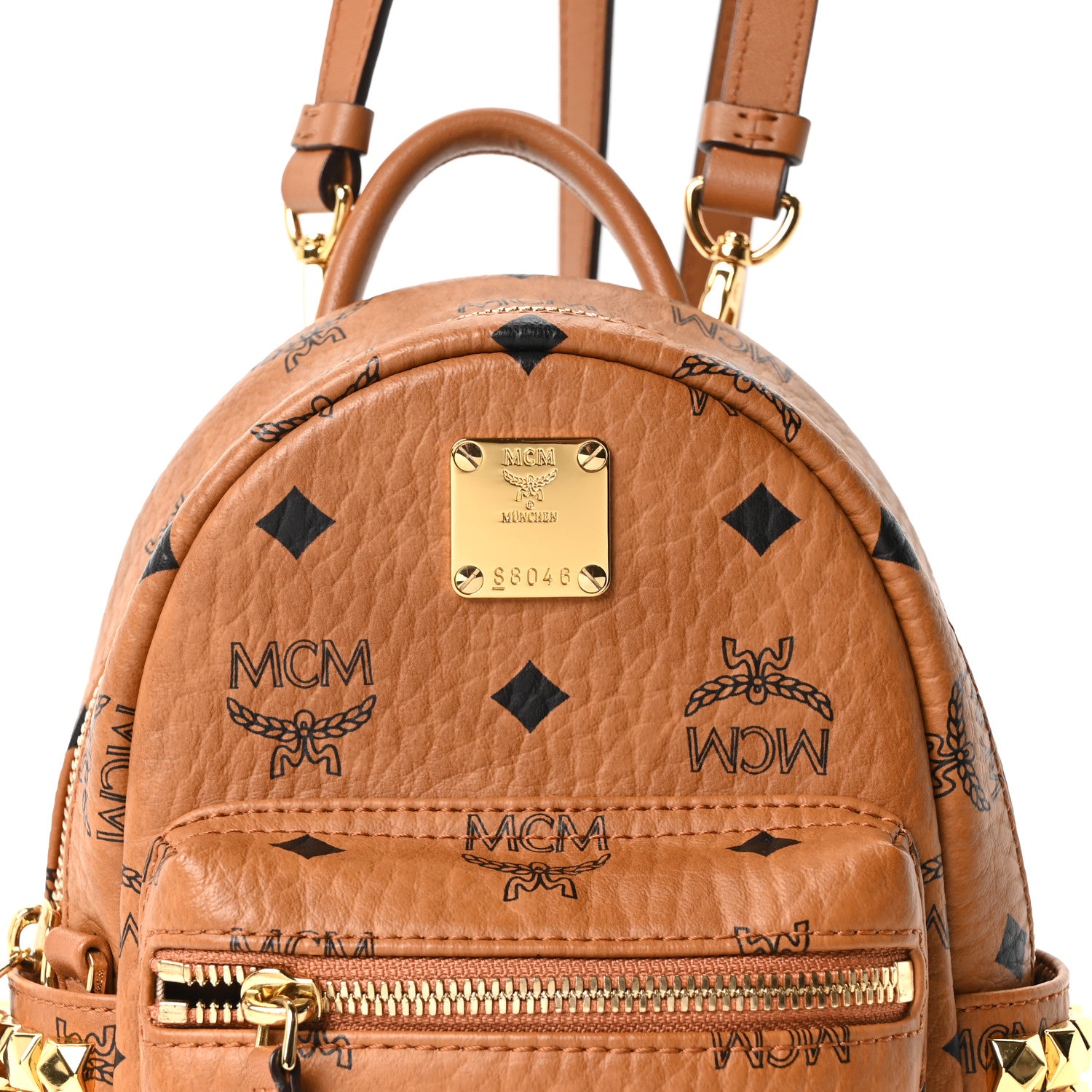 MCM Visetos Side Stud X-Mini Stark Backpack Cognac 7 of 9