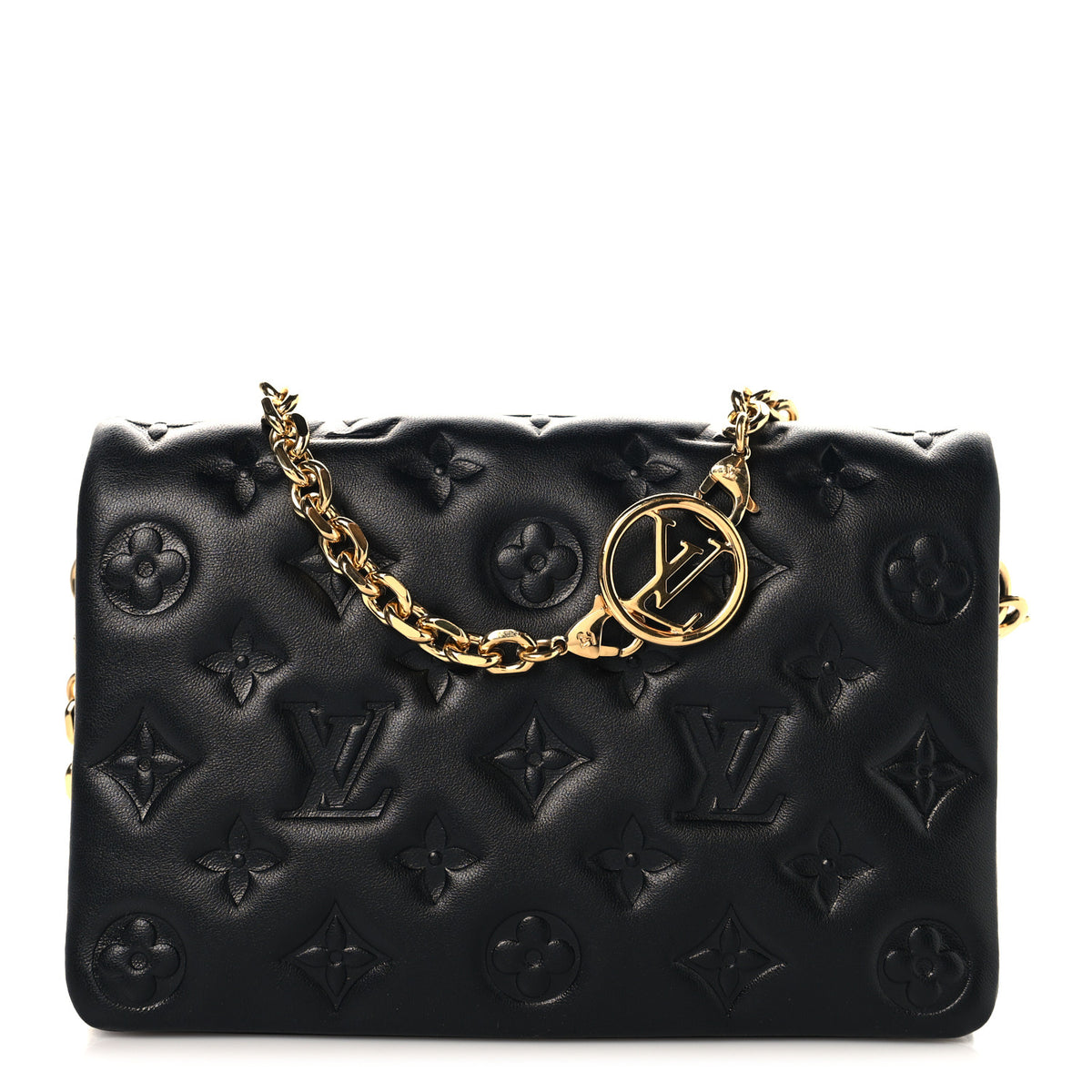 Louis Vuitton Lambskin Embossed Monogram Pochette Coussin Black 1 of 10