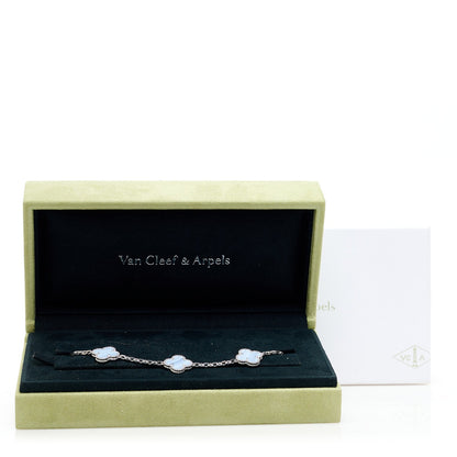 Van Cleef & Arpels 18K White Gold Chalcedony 5 Motifs Vintage Alhambra Bracelet 5 of 5