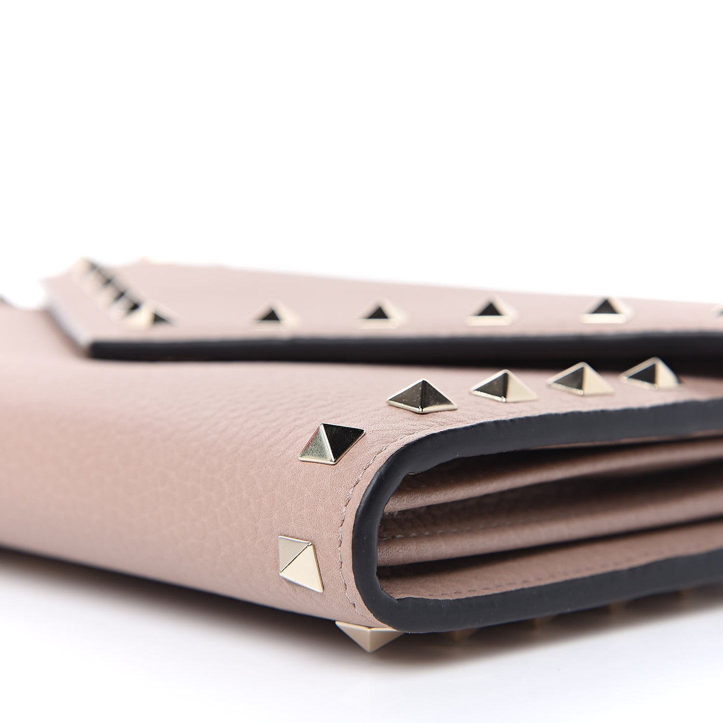 Pebbled Calfskin Rockstud Envelope Wallet on Chain Poudre