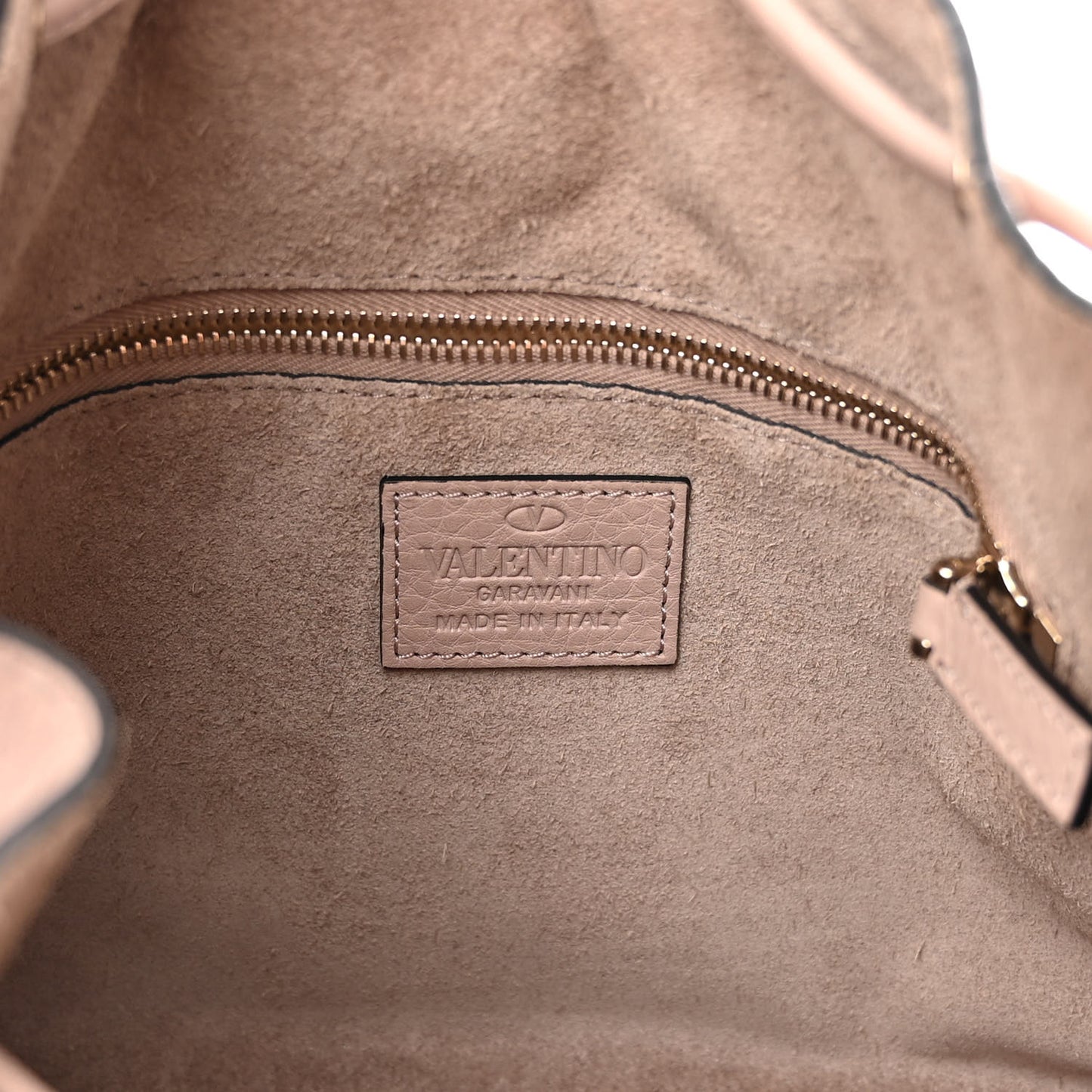 Grained Calfskin Rockstud Bucket Bag Poudre