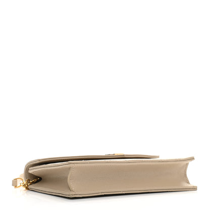 Saint Laurent Grain De Poudre Matelasse Chevron Monogram Envelope Chain Wallet Dark Beige 4 of 12