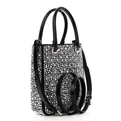 Prada Satin Crystal Metal Triangle Logo Small Double Handle Crossbody Tote Metal 3 of 10