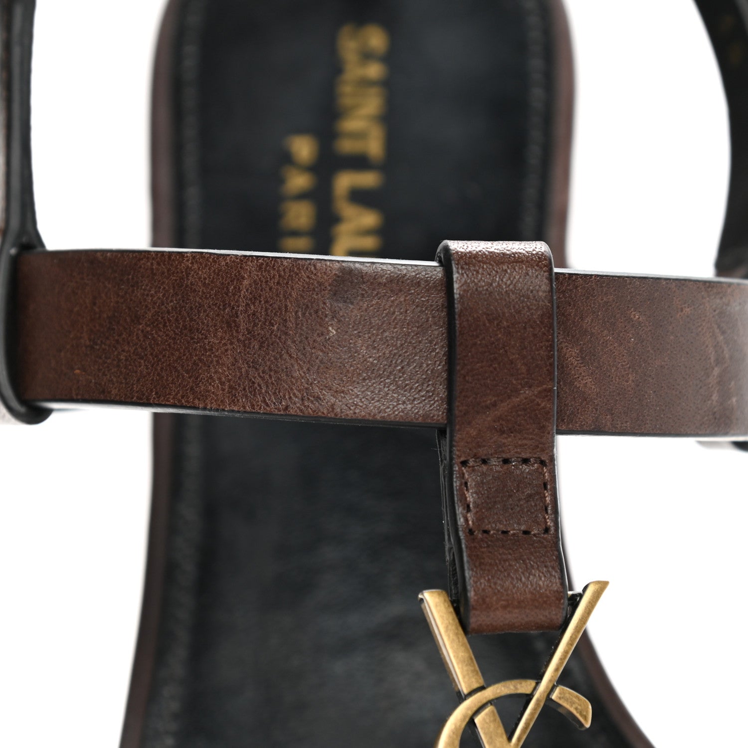 Saint Laurent Calfskin Cassandra Monogram Sandals 38 Dark Brown 11 of 12