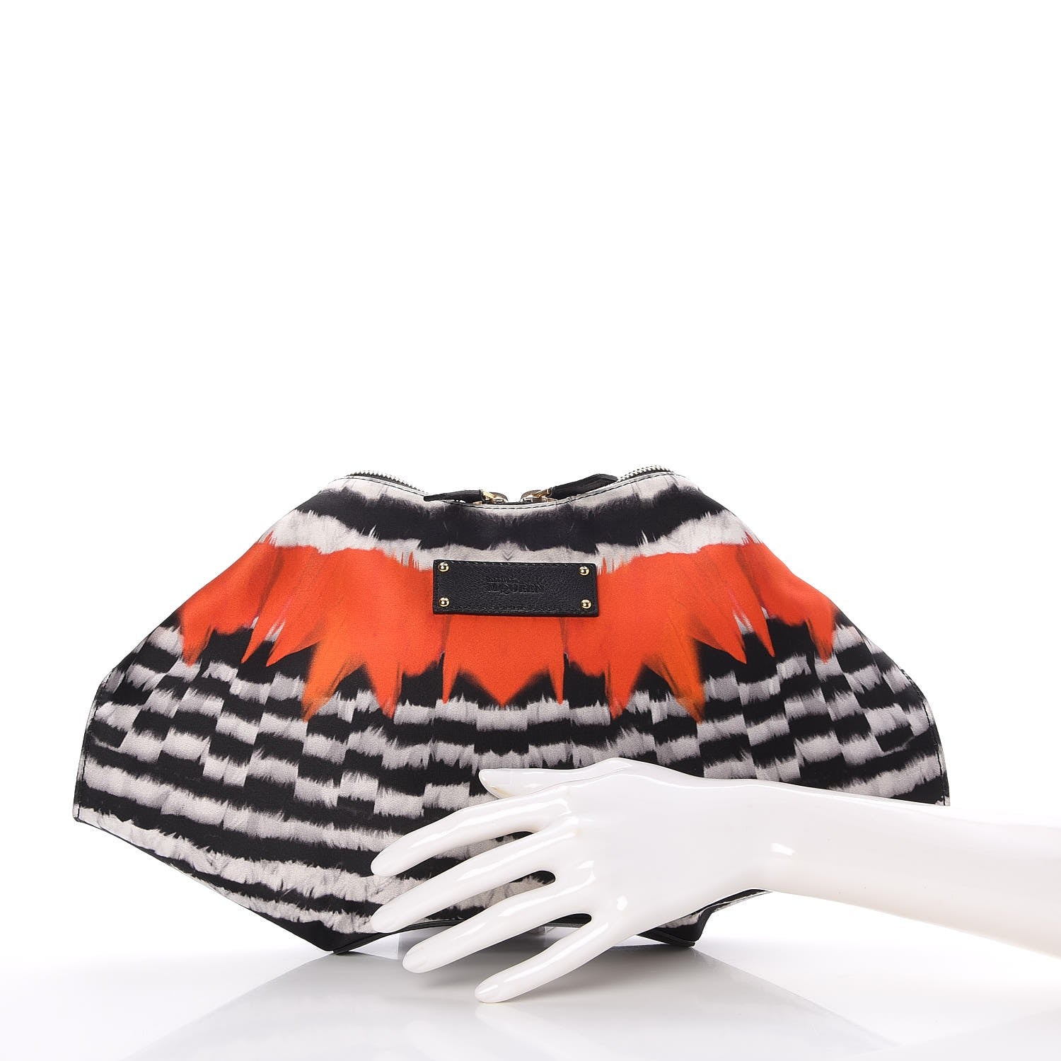 Alexander McQueen Silk Printed De Manta Clutch Red Black White 2 of 7