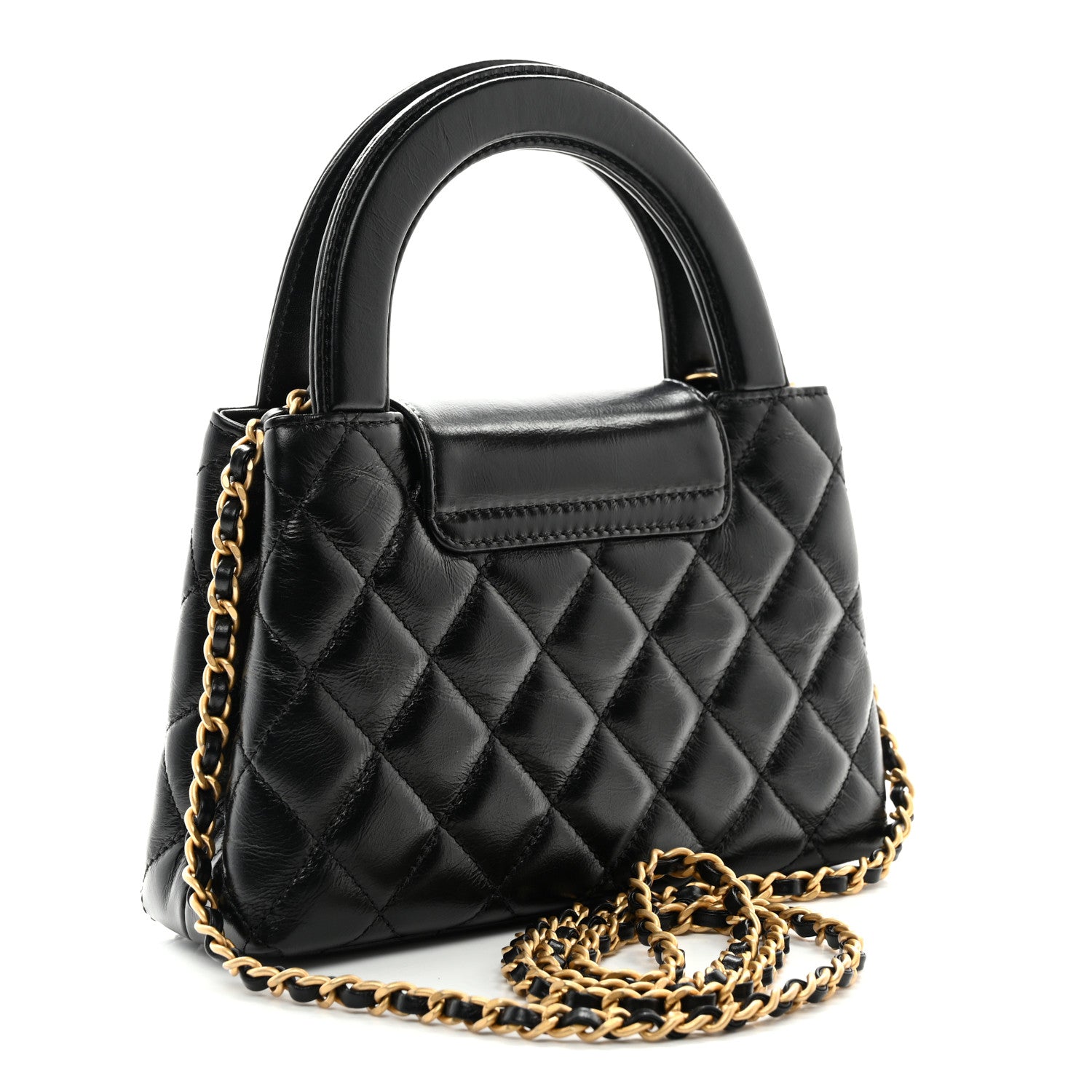 Chanel Shiny Aged Calfskin Quilted Nano Kelly Shopper Black 3 of 11