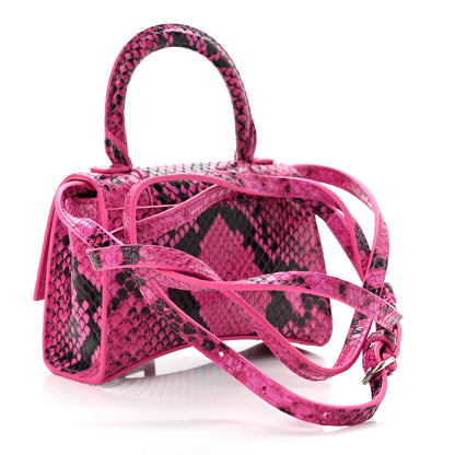 Balenciaga Shiny Calfskin Python Effect Hourglass Top Handle Bag Mini Fuchsia Black 3 of 10