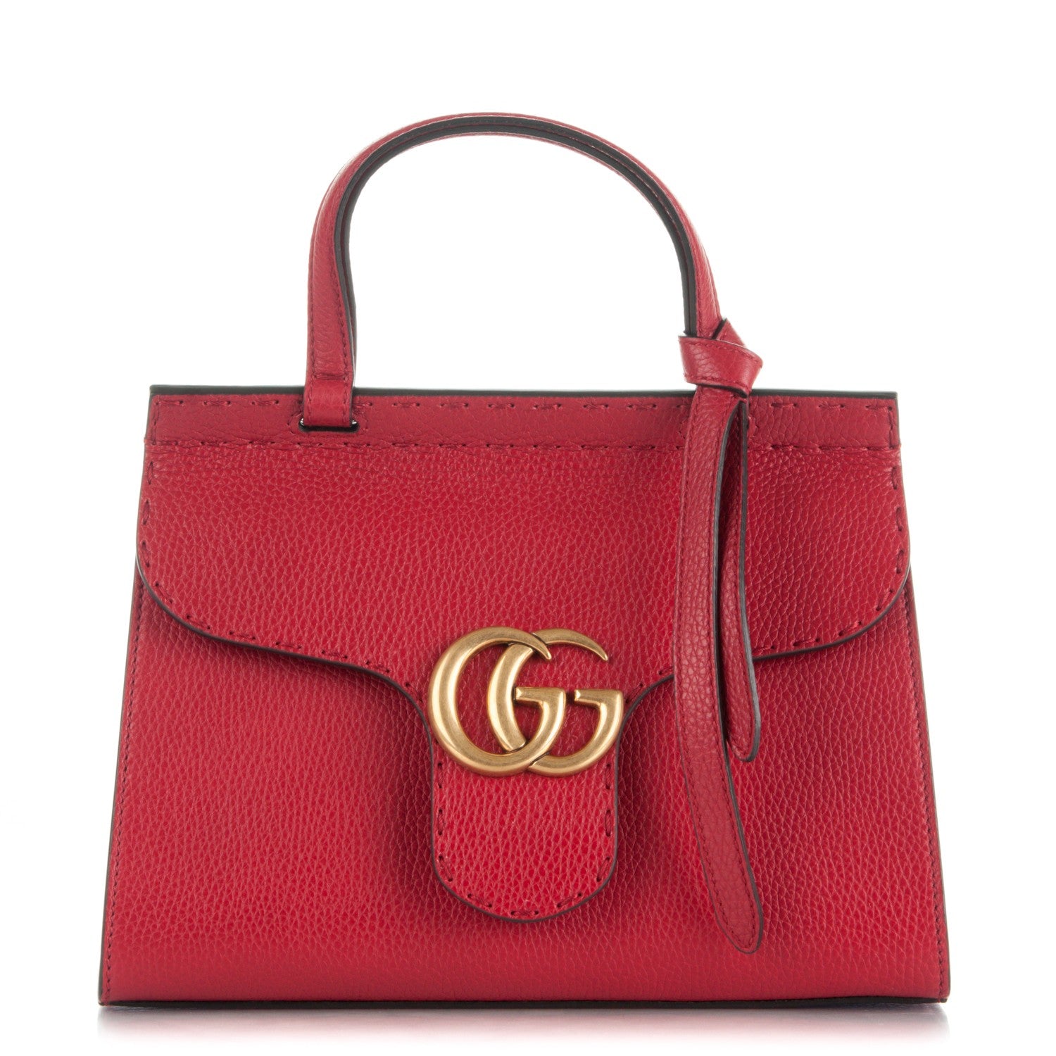 Gucci Calfskin Mini GG Marmont Top Handle Bag Vulcanic Red 1 of 7