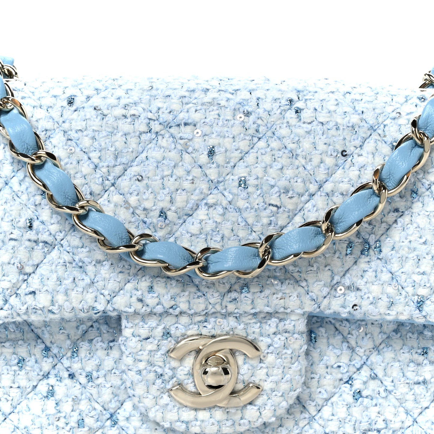 Tweed Quilted Mini Rectangular Flap Blue White Silver