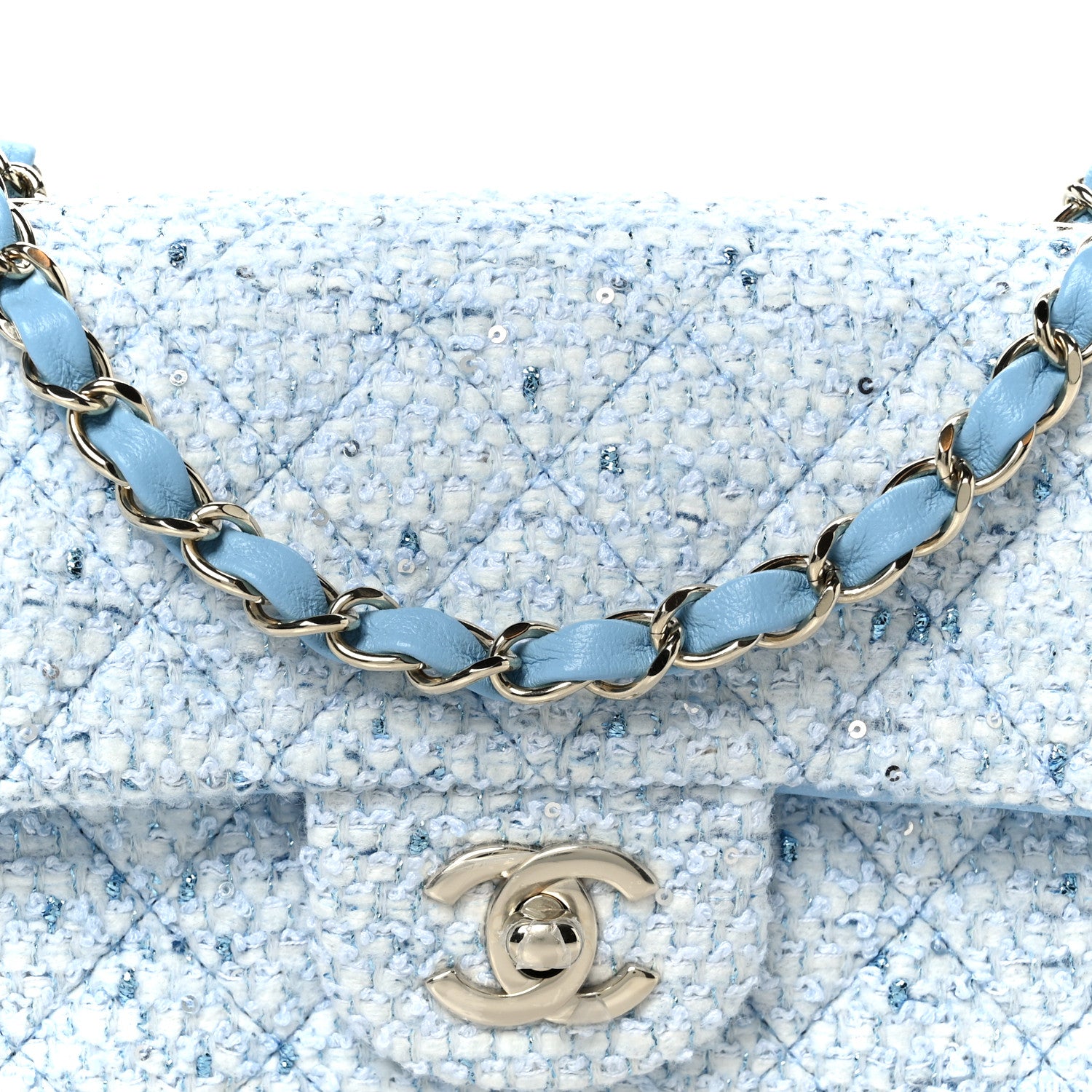Chanel Tweed Quilted Mini Rectangular Flap Blue White Silver 9 of 12