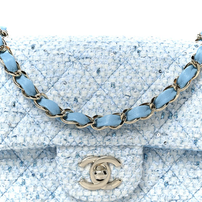 Chanel Tweed Quilted Mini Rectangular Flap Blue White Silver 9 of 12