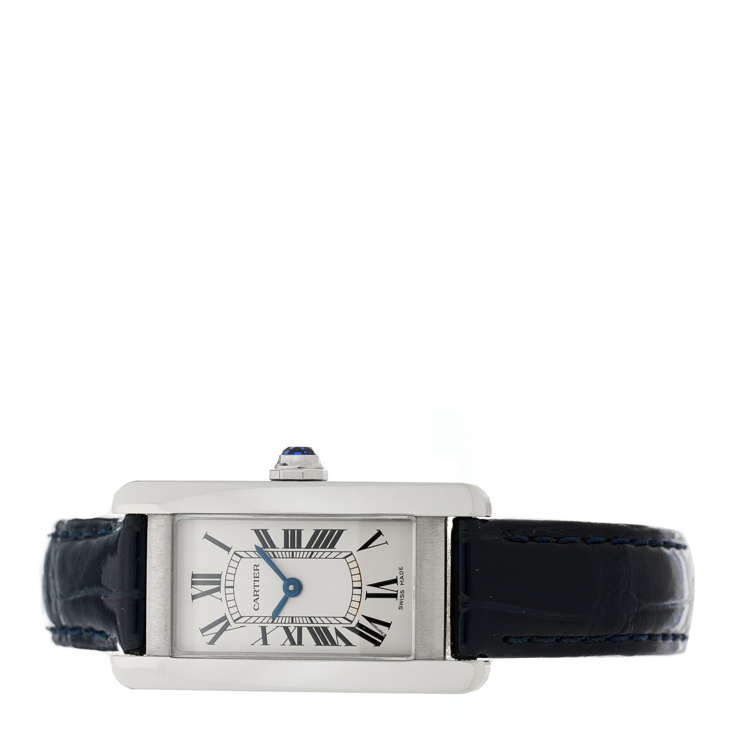 Cartier Stainless Steel Alligator 19mm Tank Americaine Quartz Watch Blue 2 of 4