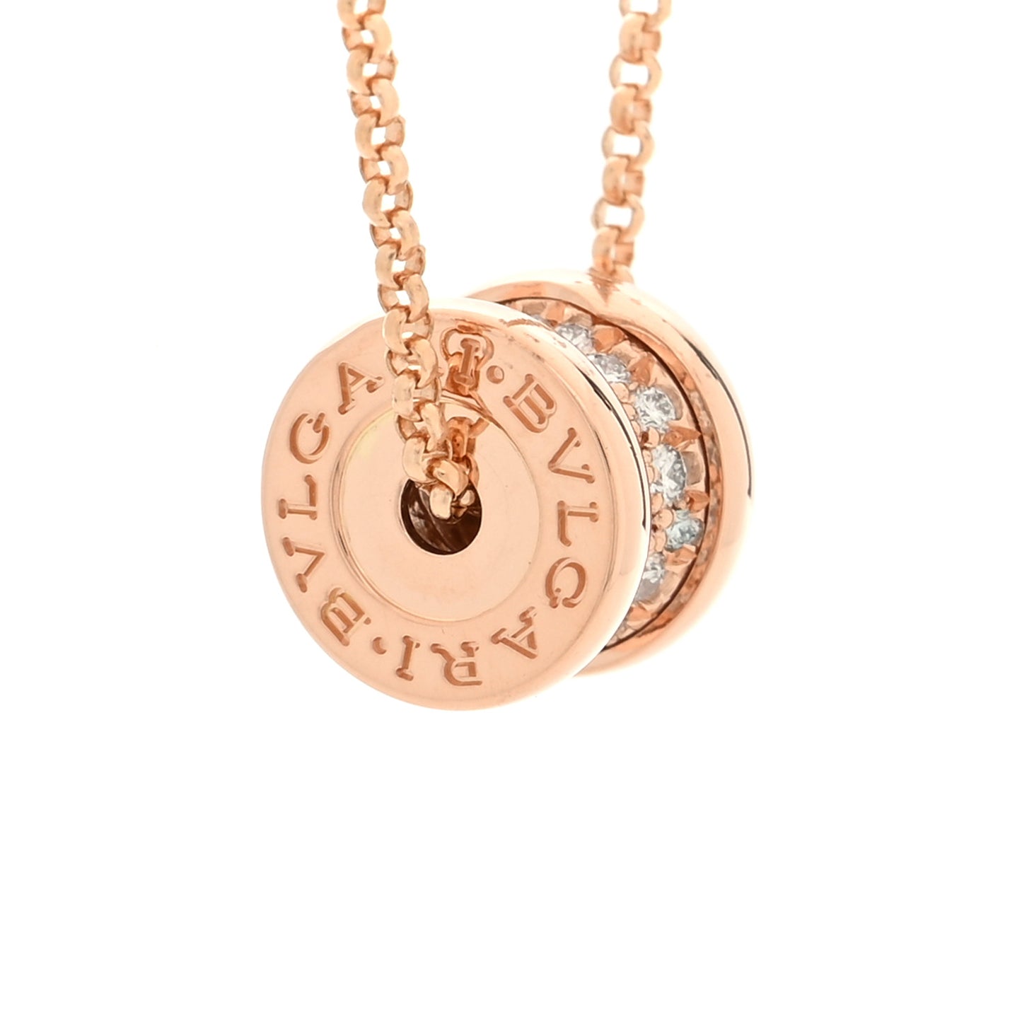 18K Rose Gold Diamond Small B.Zero1 Pave Pendant Necklace