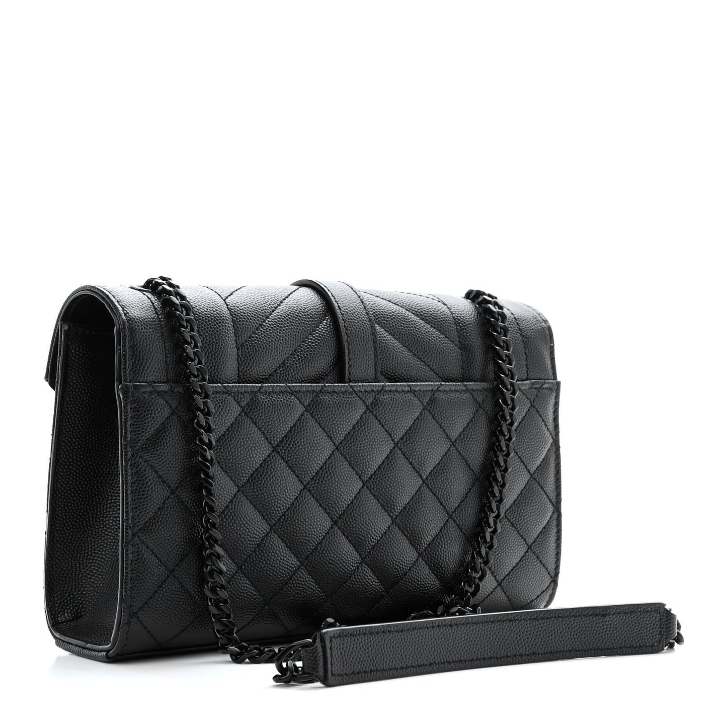 Grain De Poudre Textured Mixed Matelasse Triquilt Small Monogram Monochrome Satchel Black