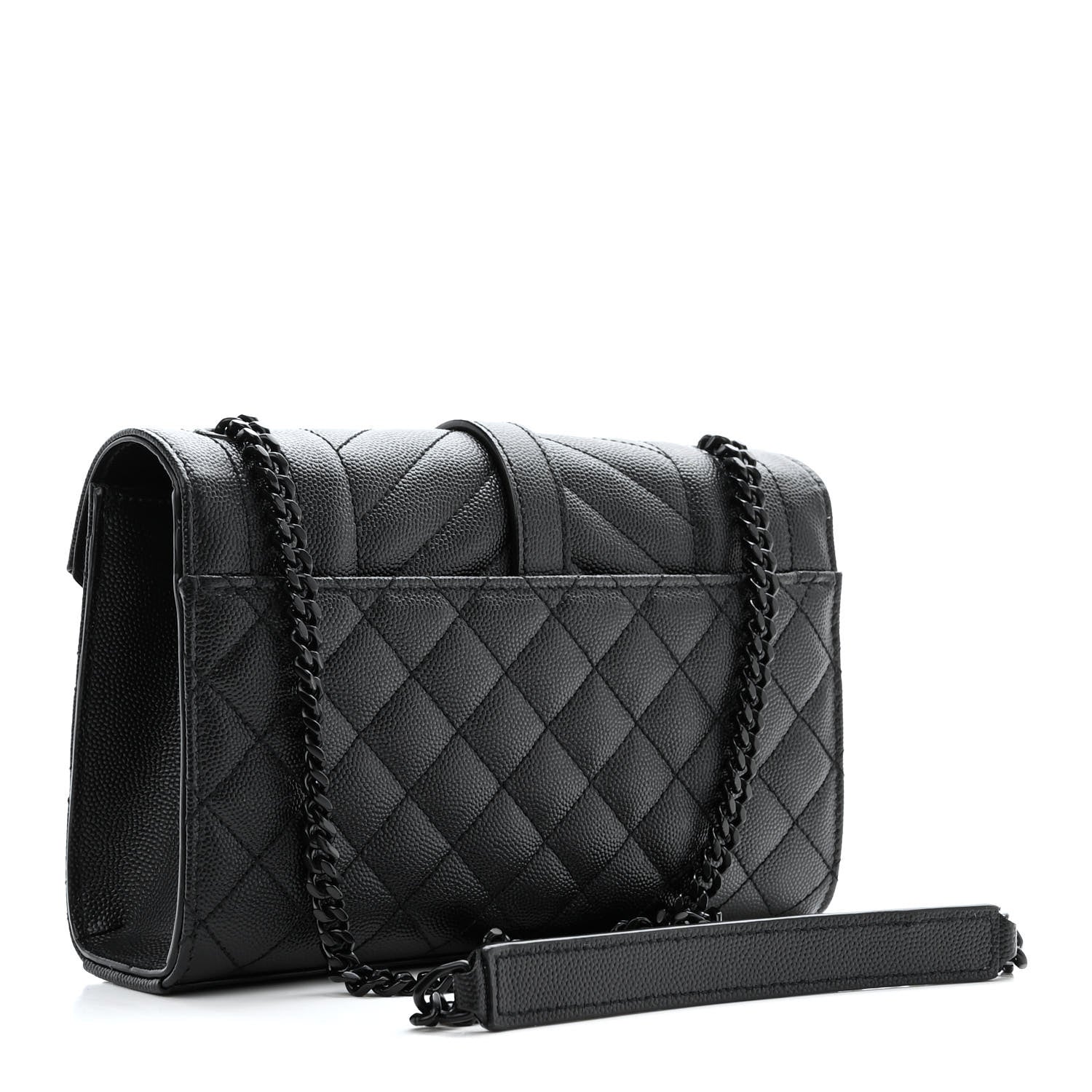 Saint Laurent Grain De Poudre Textured Mixed Matelasse Triquilt Small Monogram Monochrome Satchel Black 3 of 11