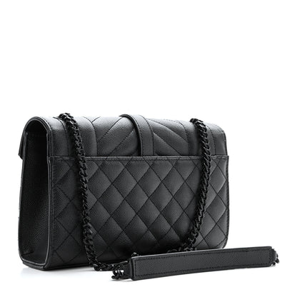 Saint Laurent Grain De Poudre Textured Mixed Matelasse Triquilt Small Monogram Monochrome Satchel Black 3 of 11