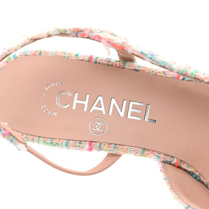 Chanel Tweed Lambskin Cap Toe CC Slingback Pumps 36.5 Pink White 7 of 8