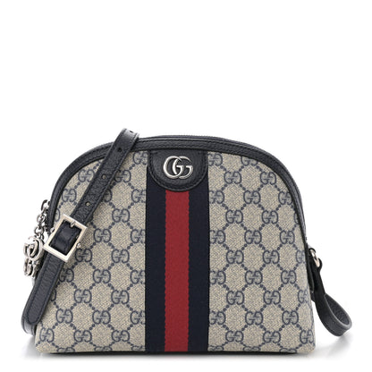 Gucci GG Supreme Monogram Textured Dollar Calfskin Web Small Ophidia Dome Shoulder Bag Beige Blue 1 of 11