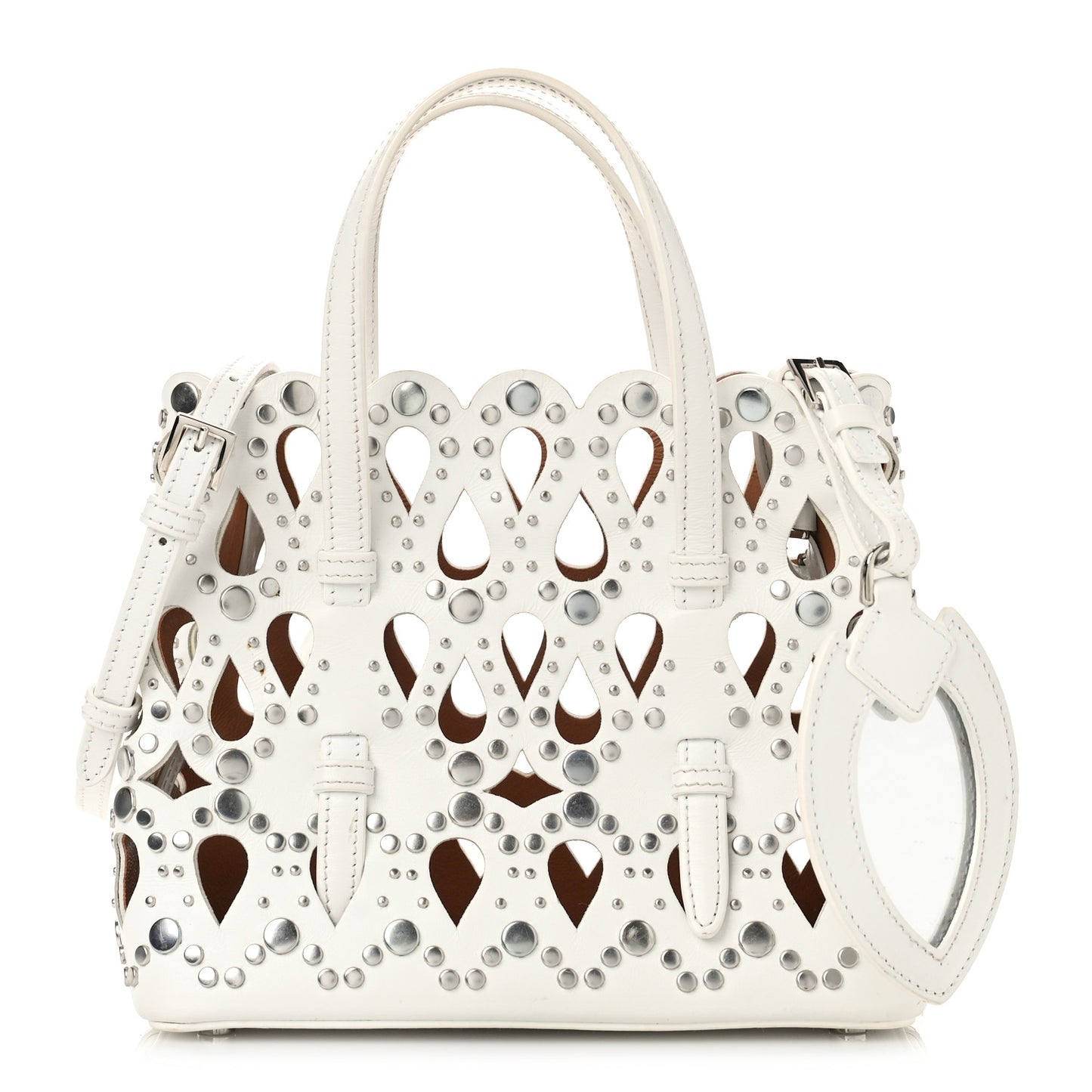 Calfskin Laser Cut Mina 16 Bag White