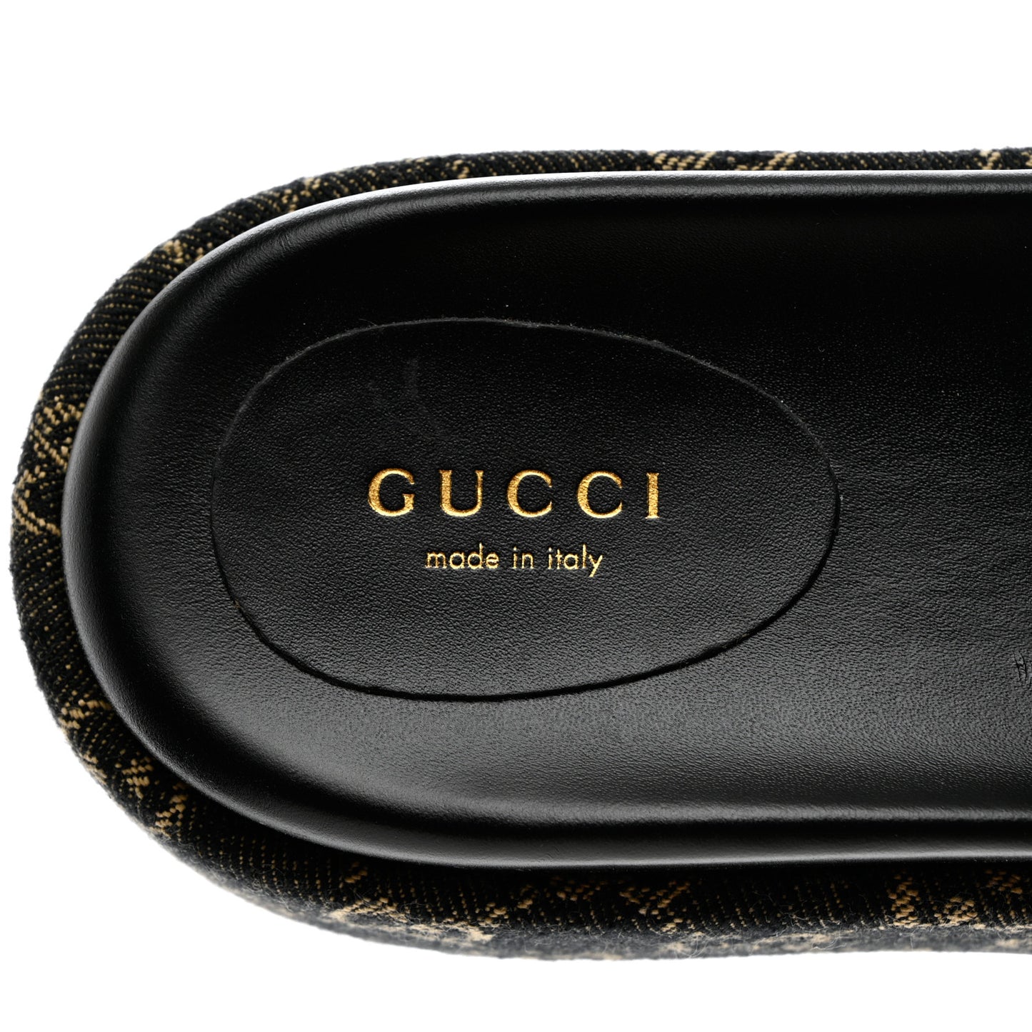 Jacquard Black Denim GG Monogram Angelina Platform 55mm Slide Sandals 40 Black Ivory