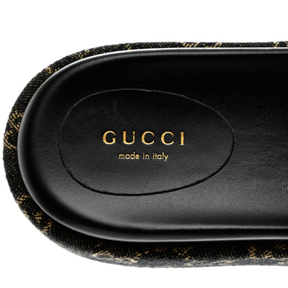 Gucci Jacquard Black Denim GG Monogram Angelina Platform 55mm Slide Sandals 40 Black Ivory 7 of 8