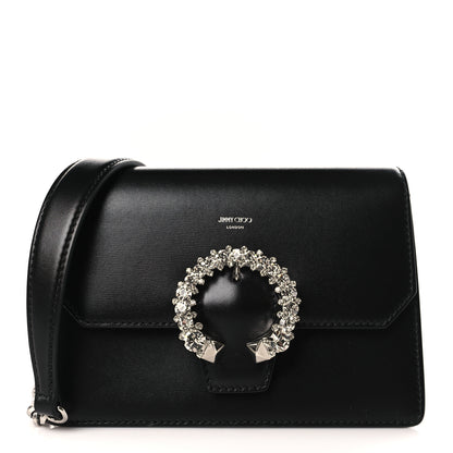 Jimmy Choo Grainy Calfskin Crystal Embellished Madeline Crossbody Bag Black 1 of 8