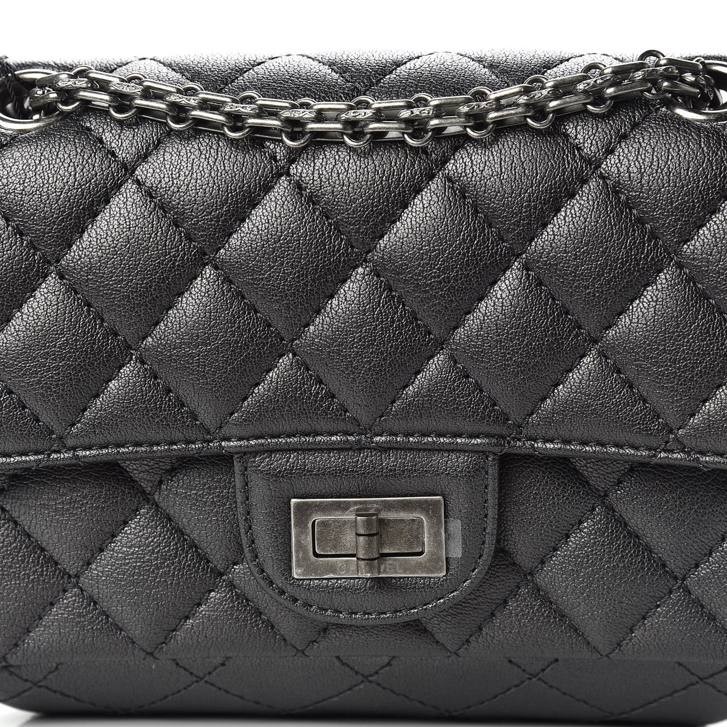 Metallic Sheepskin Quilted 2.55 Reissue Mini Flap Dark Silver