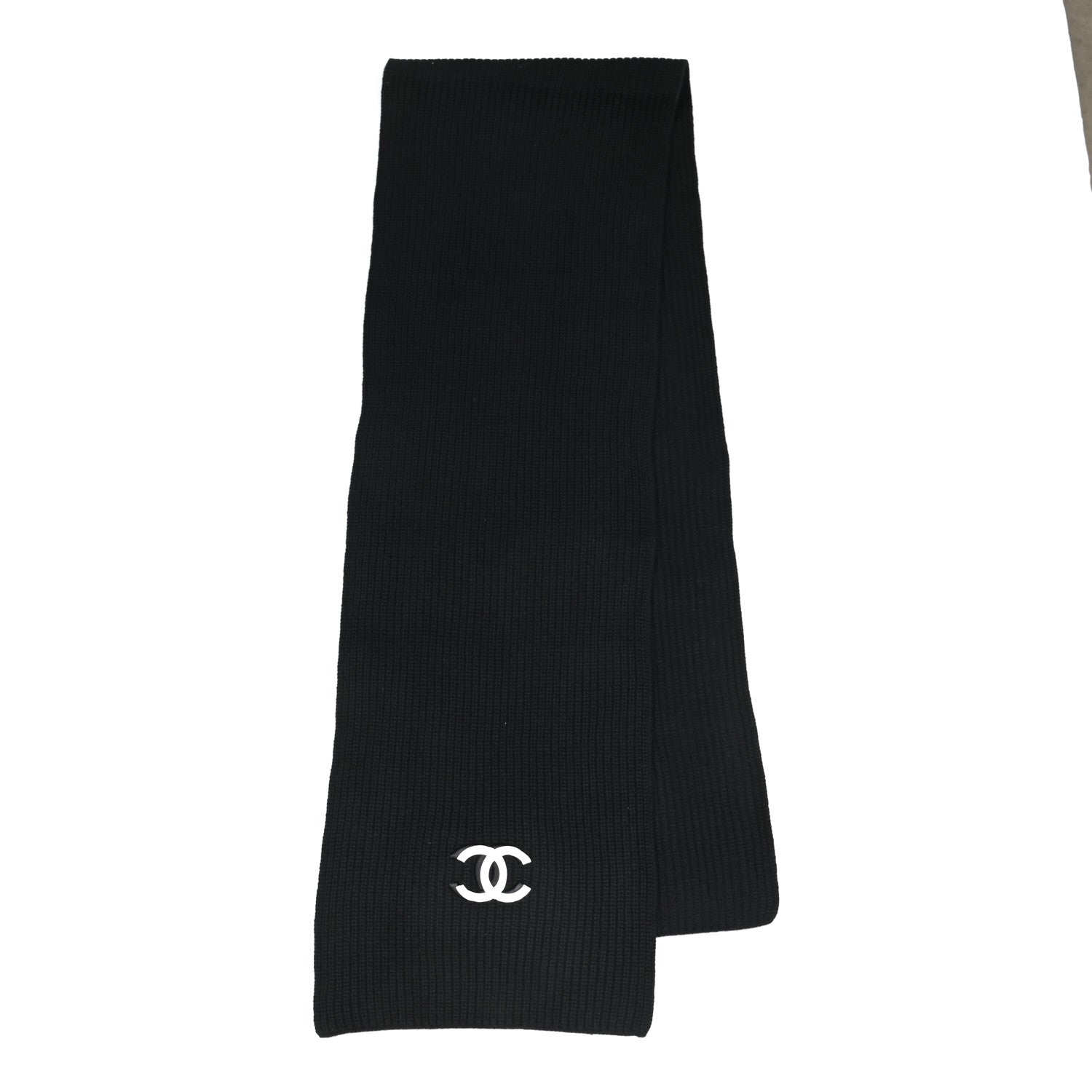 Chanel Wool Cashmere CC Scarf Black White 2 of 5