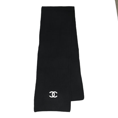 Chanel Wool Cashmere CC Scarf Black White 2 of 5