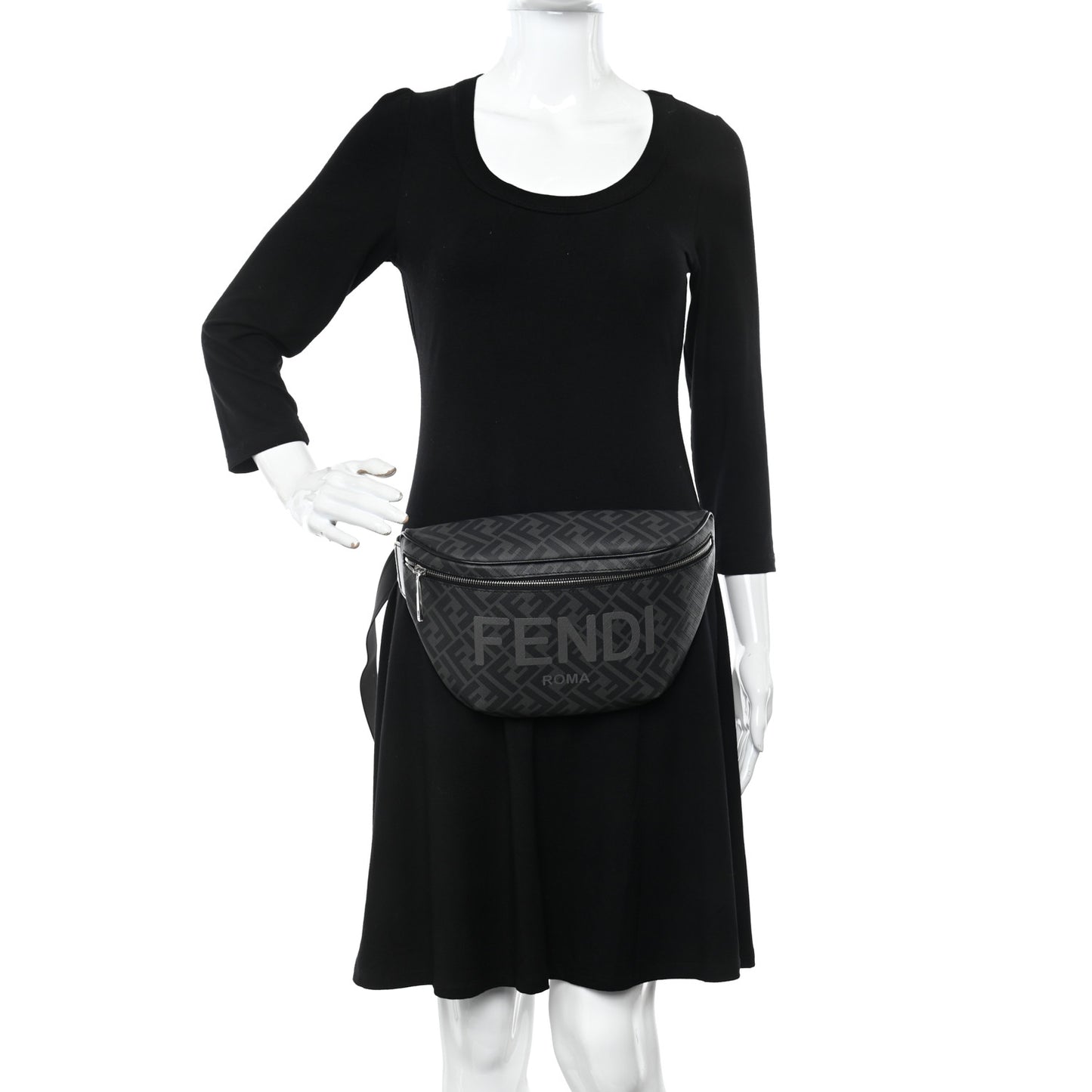 Shiny Glazed Fabric Vitello Cover FF 1974 Logo Belt Bag Black