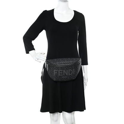 Fendi Shiny Glazed Fabric Vitello Cover FF 1974 Logo Belt Bag Black 2 of 10
