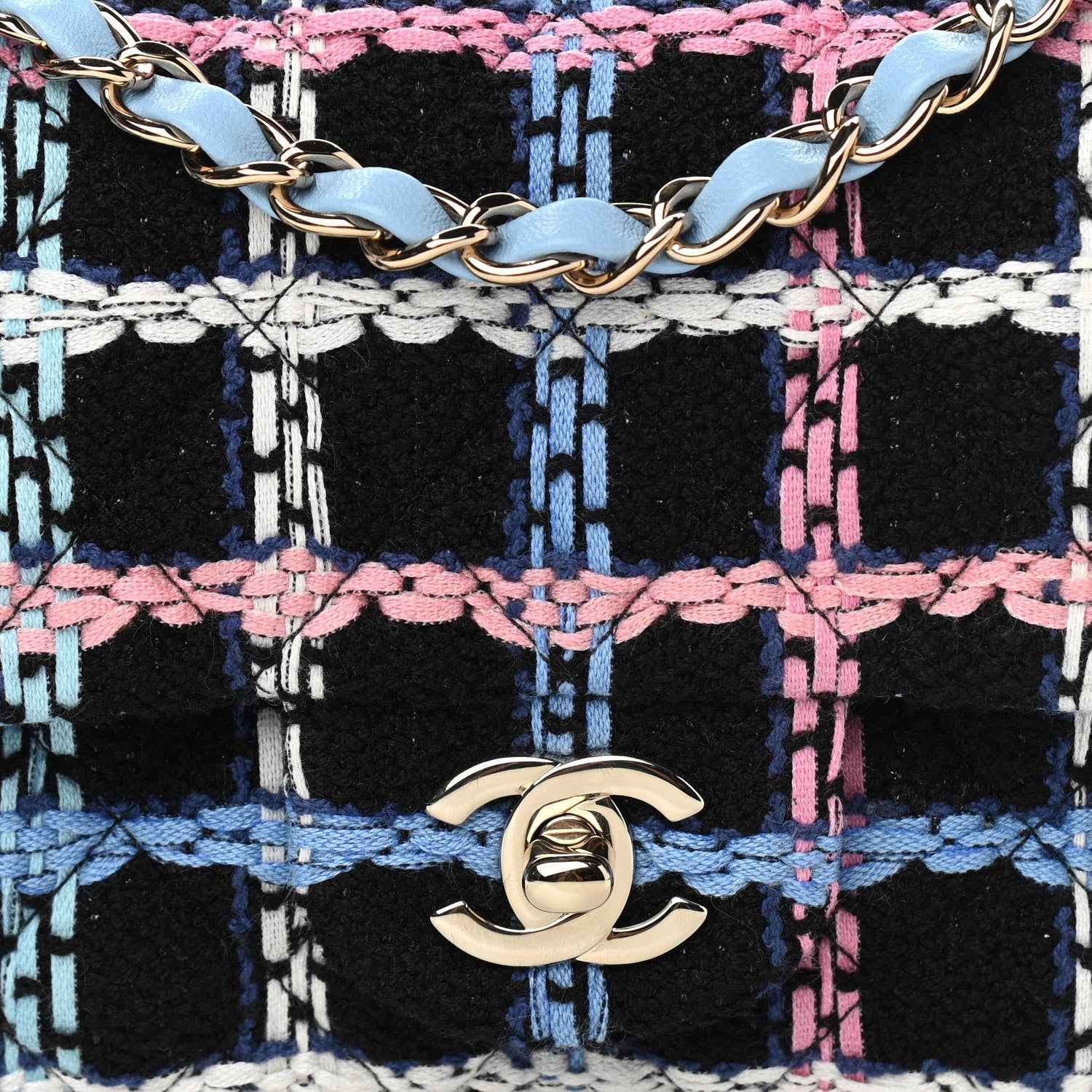 Chanel Tweed Quilted Mini Rectangular Flap Black Pink Blue Ecru 8 of 11
