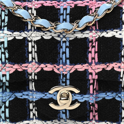 Chanel Tweed Quilted Mini Rectangular Flap Black Pink Blue Ecru 8 of 11