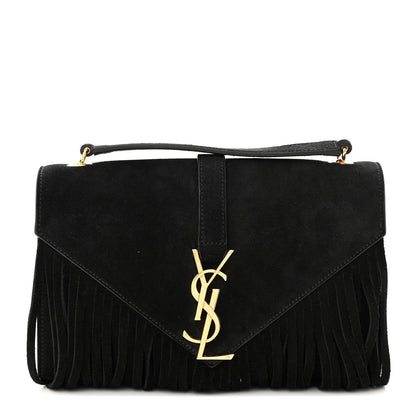 Saint Laurent Suede Fringe Small Monogram Satchel Black 1 of 11