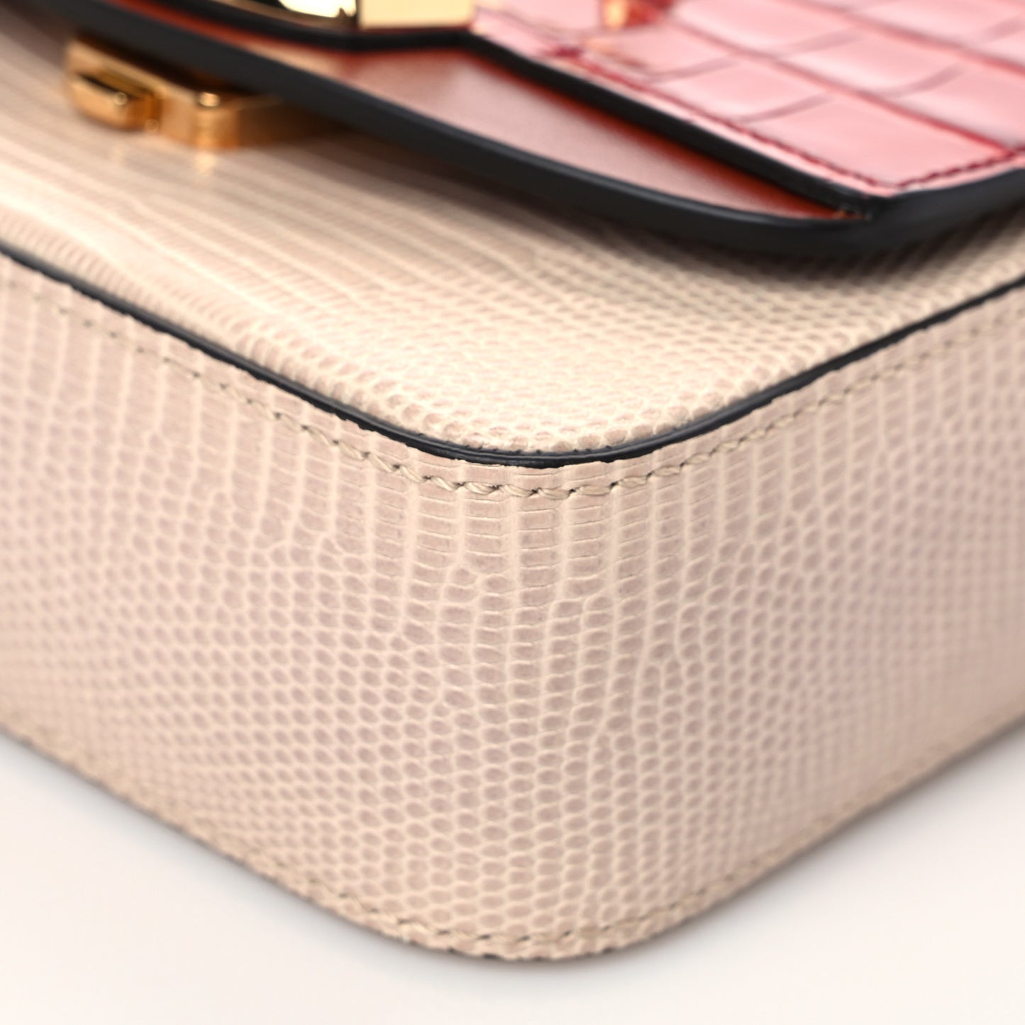 Calfskin Crocodile Embossed Mini C Double Carry Pink Red