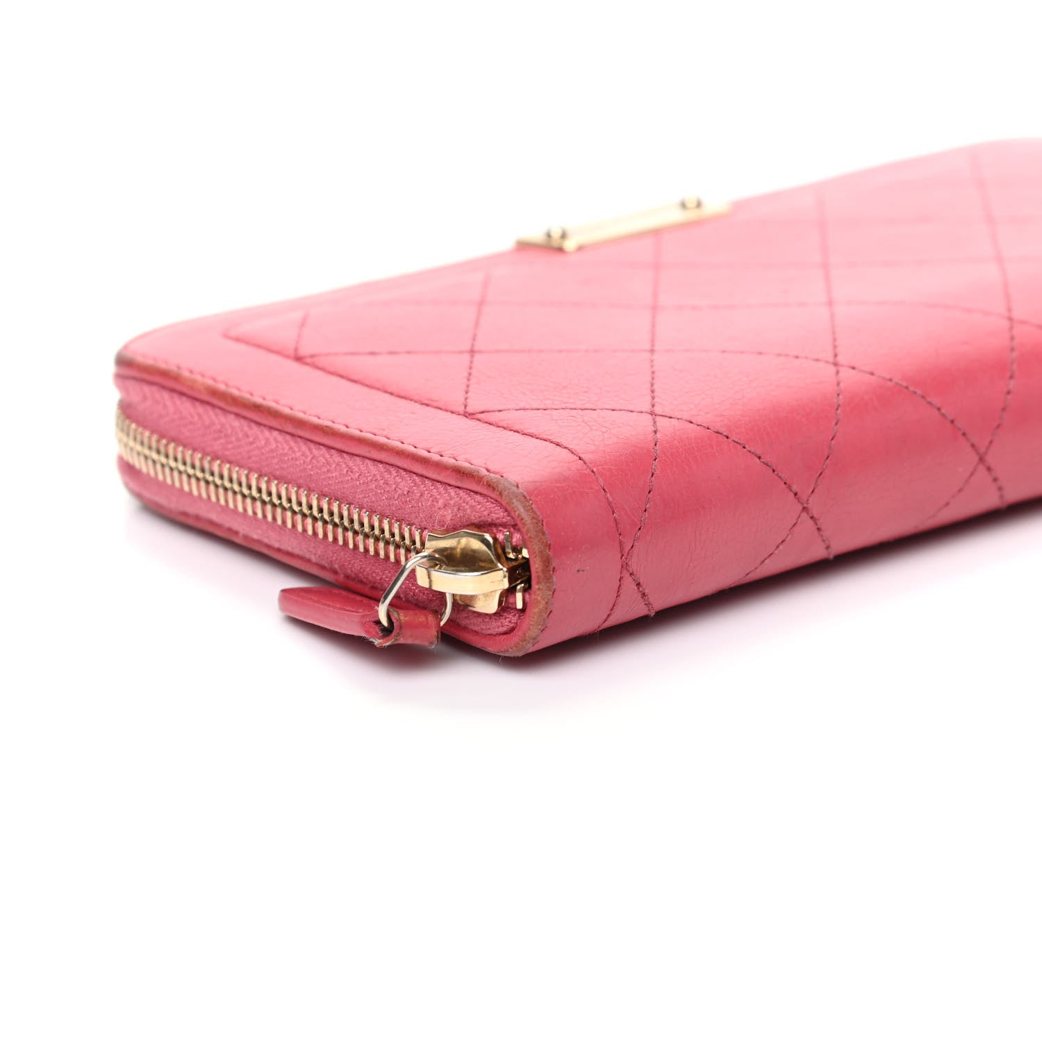 Chanel Grained Calfskin Quilted Label Zip Around Wallet Pink 8 of 9