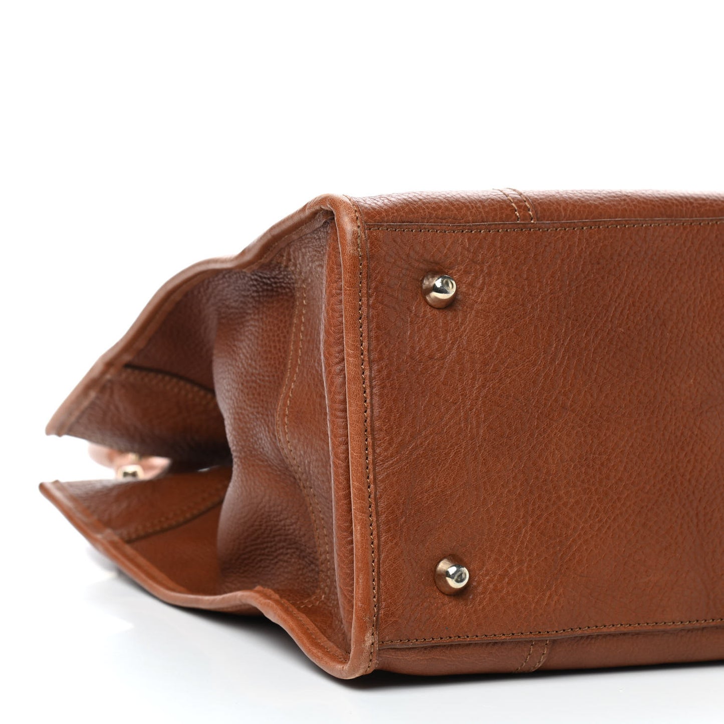 Grainy Calfskin Buckle Tote Brown