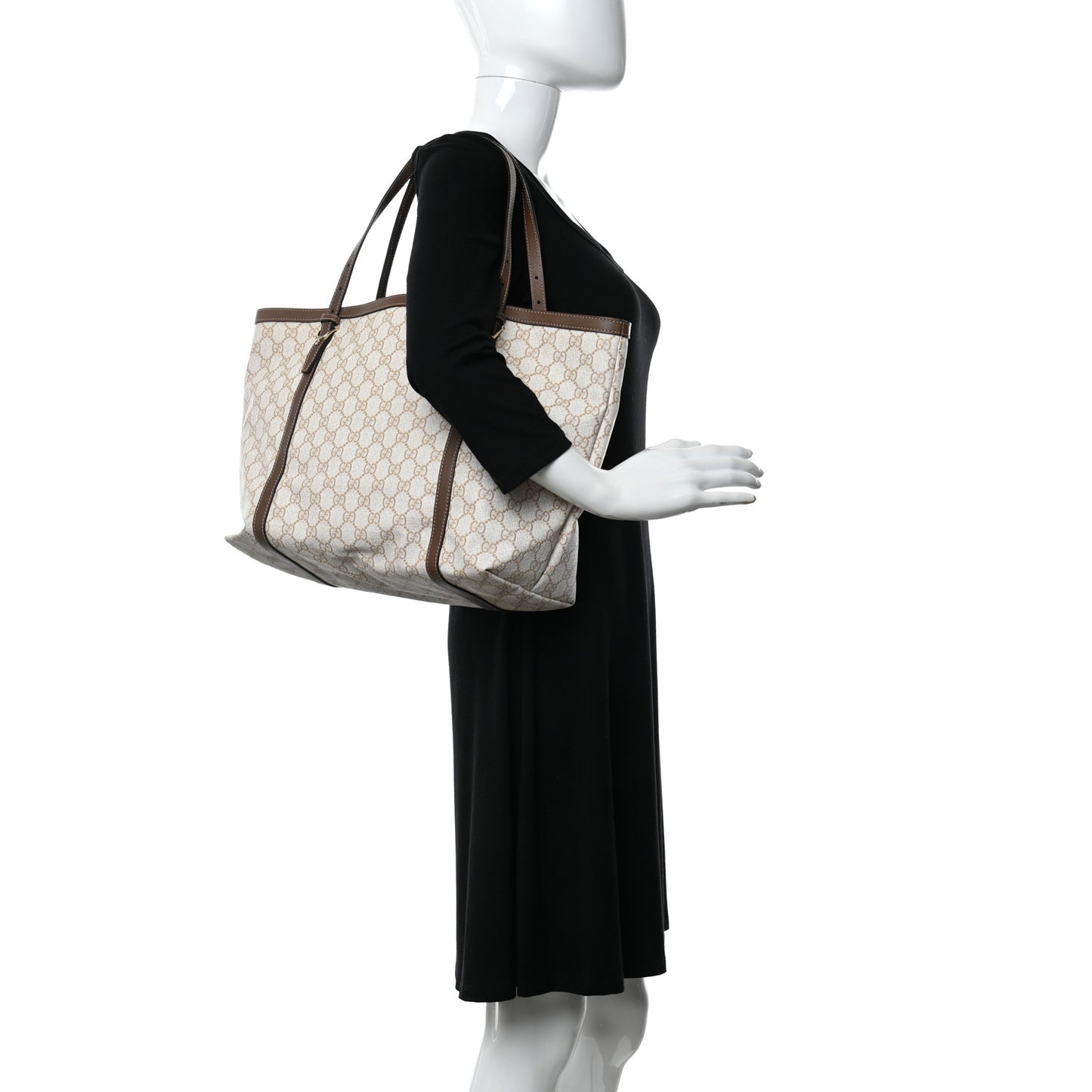 GG Supreme Monogram Calfskin Medium Nice Tote New Mystic White Beige Brown