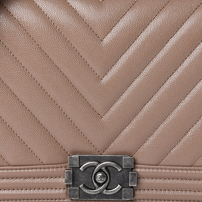 Chanel Caviar Chevron New Medium Boy Flap Dark Beige 12 of 13