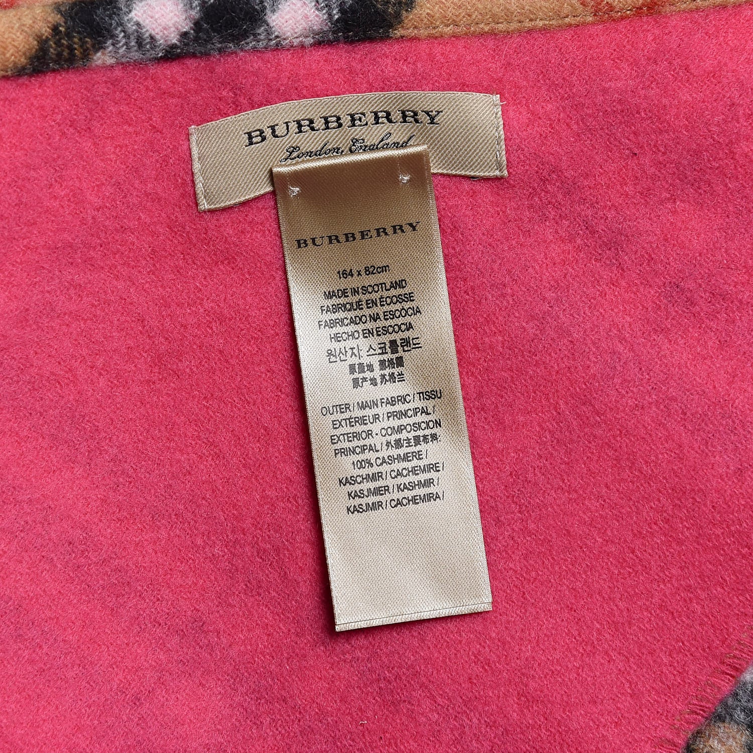 Burberry Cashmere Fluorescent Vintage Check Bandana Scarf Bright Peony 3 of 3