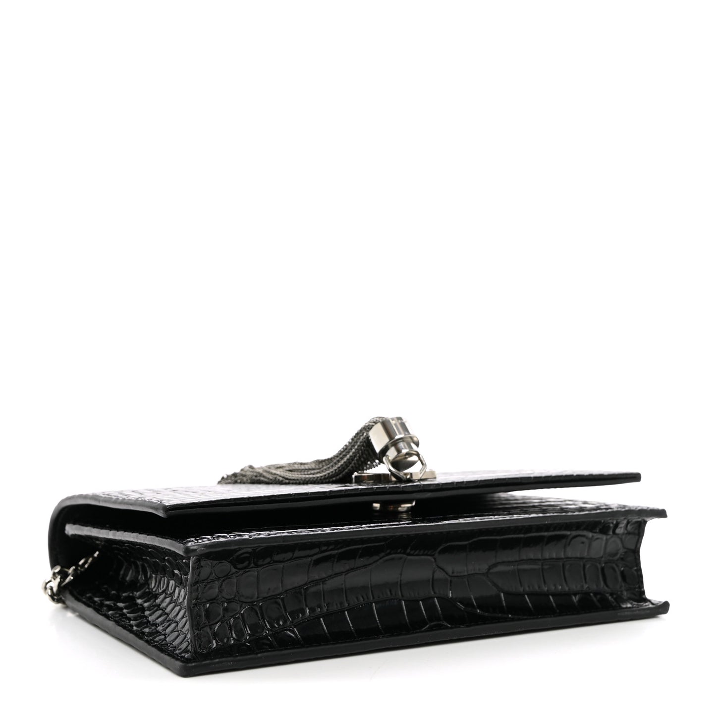 Calfskin Crocodile Embossed Kate Monogram Tassel Chain Wallet Black