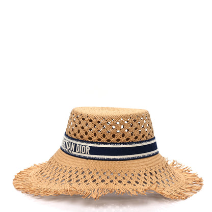 Christian Dior Straw Embroidered Bob Naughtily Large Brim Hat 58 Blue Multicolor 4 of 8